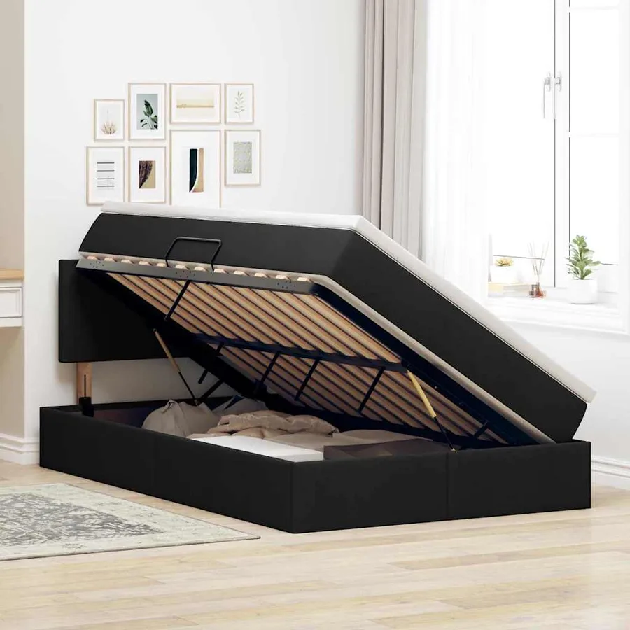 Lit de rangement LED avec matelas Noir 120 x 200 cm Tissu - 4