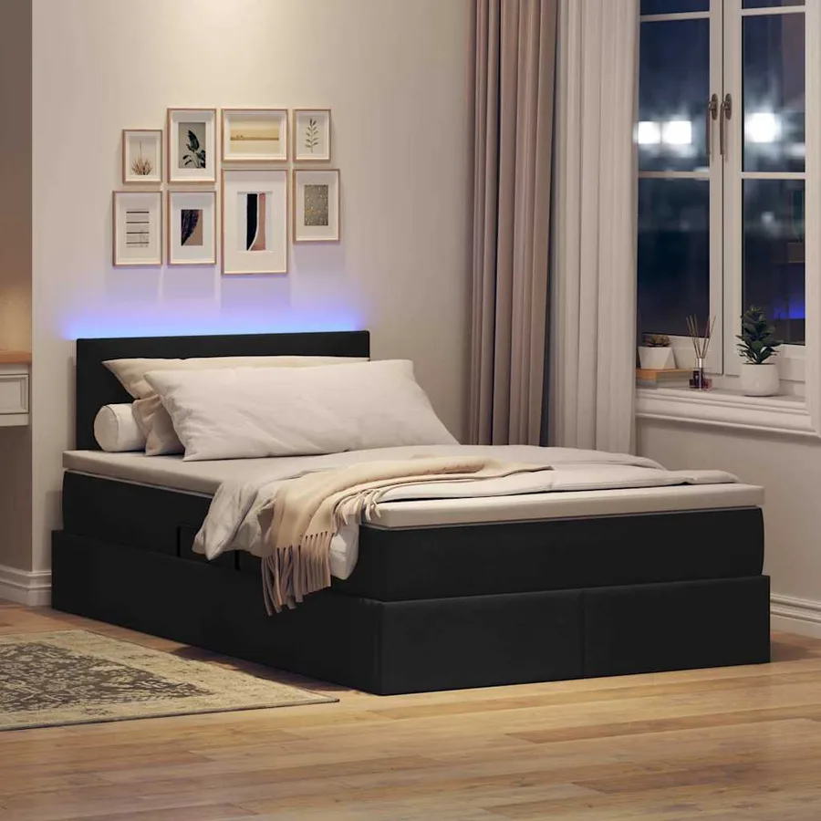 Lit de rangement LED avec matelas Noir 120 x 200 cm Tissu - 5