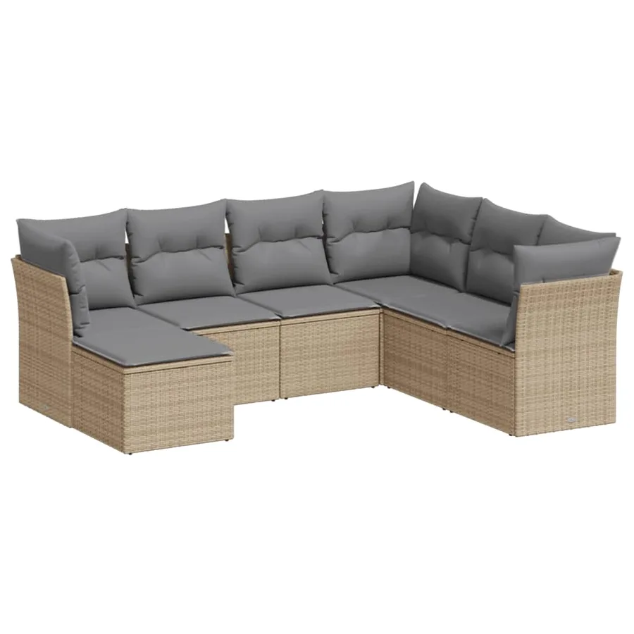 Salon de jardin avec coussins 7 pcs beige résine tressée - 2