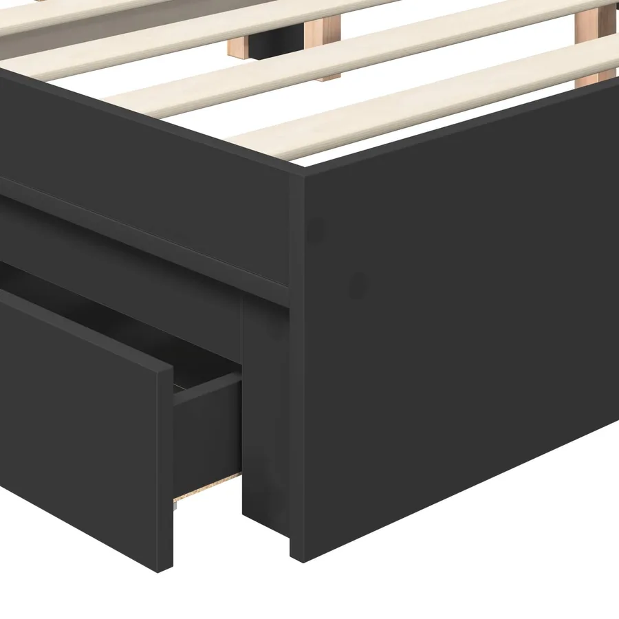 Lit de Rangement Noir 135 x 190 cm Bois d'ingénierie - 11