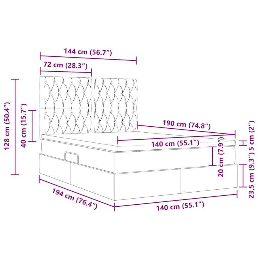 Lit avec rangement et matelas Gris foncé 140 x 190 cm tissu - 16