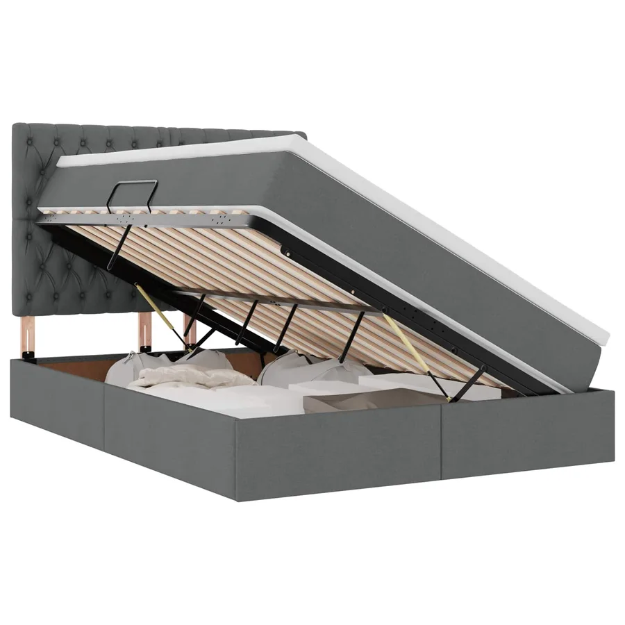 Lit avec rangement et matelas Gris foncé 140 x 190 cm tissu - 2