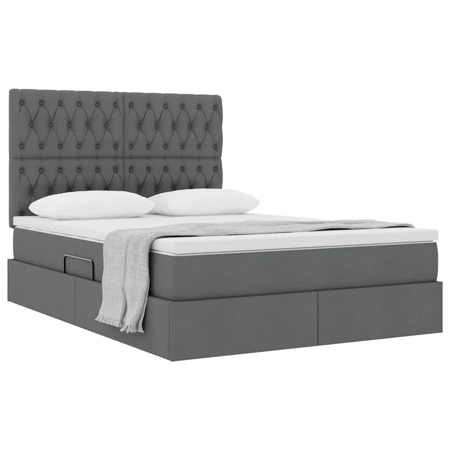 Lit avec rangement et matelas Gris foncé 140 x 190 cm tissu - 3