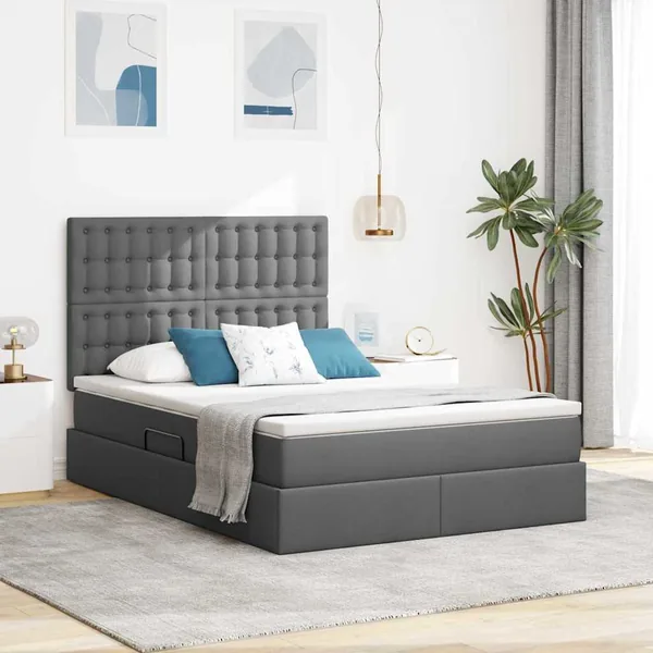 Lit avec rangement et matelas Gris foncé 140 x 190 cm tissu