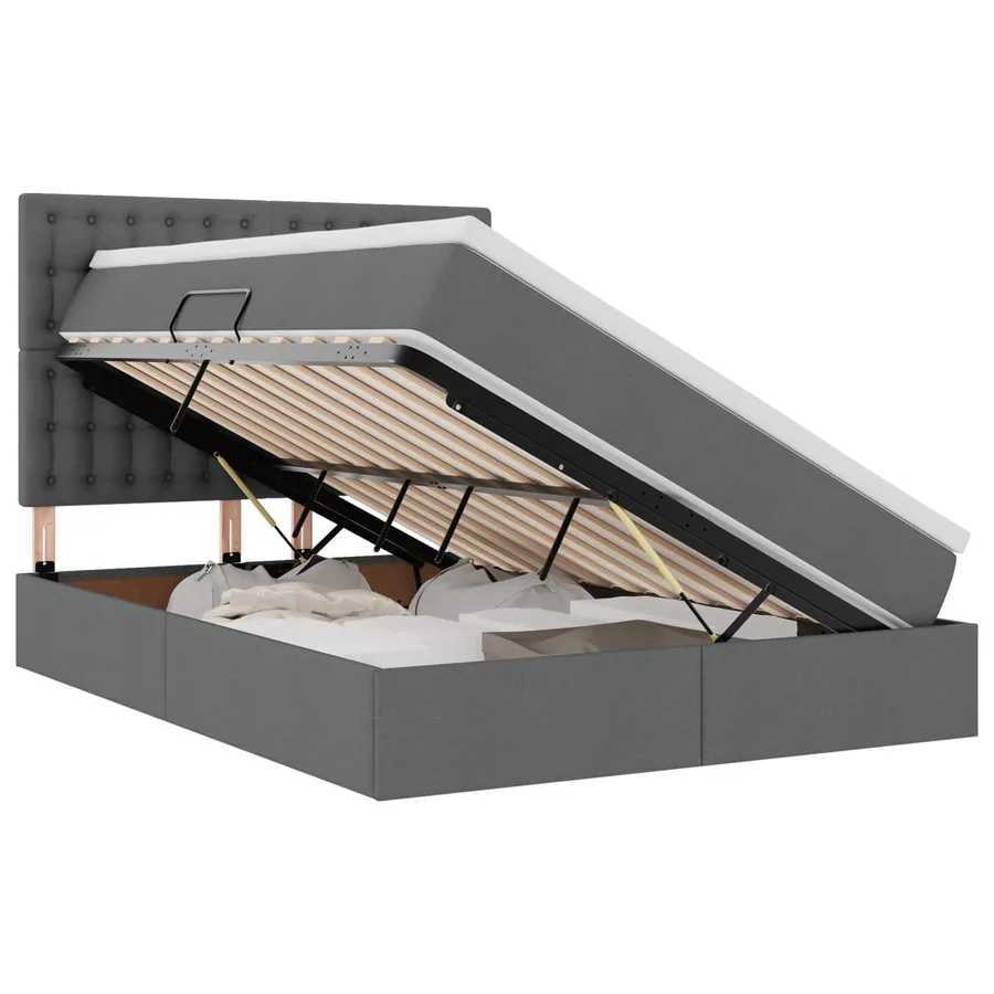 Lit avec rangement et matelas Gris foncé 140 x 190 cm tissu - 2