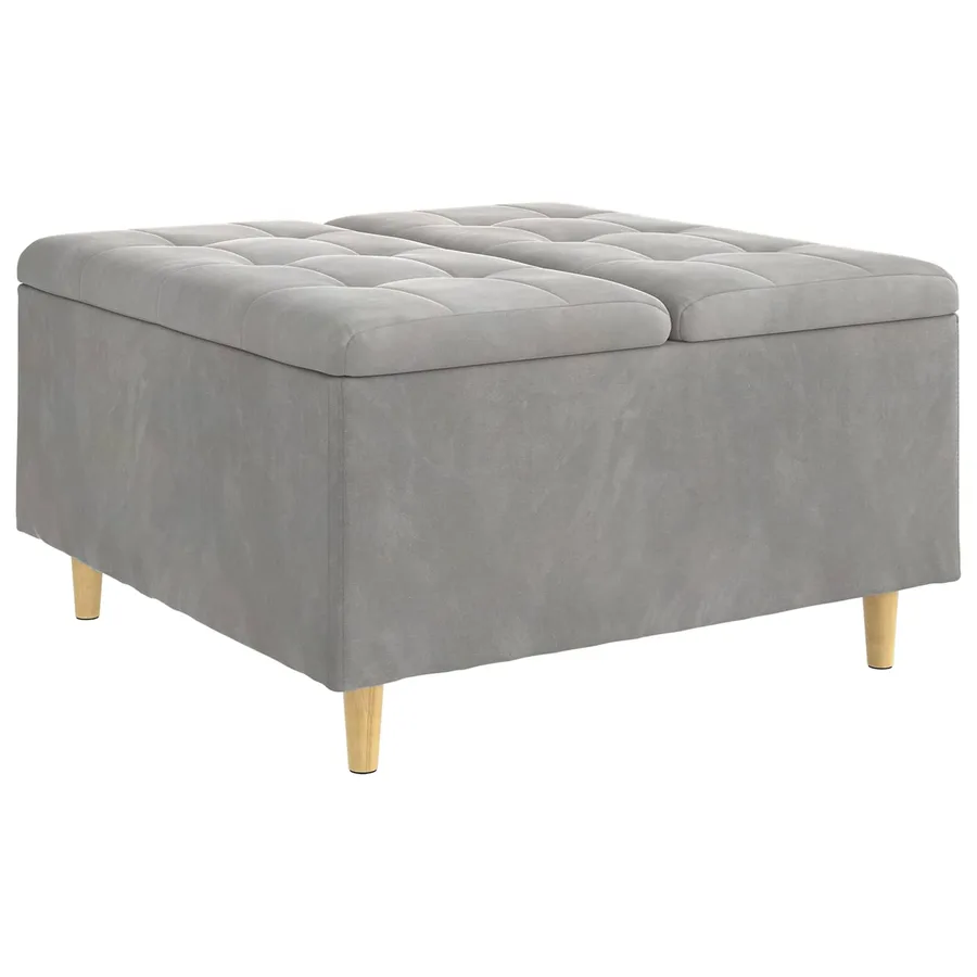 Pouf de rangement Gris clair 80 x 80 x 45 cm Velours - 2