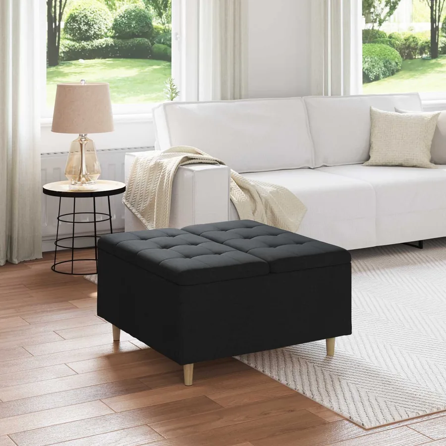 Pouf de rangement avec coussin Noir 80 x 80 x 45 cm tissu