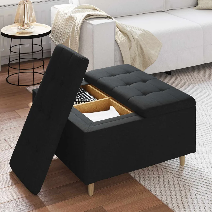 Pouf de rangement avec coussin Noir 80 x 80 x 45 cm tissu - 4