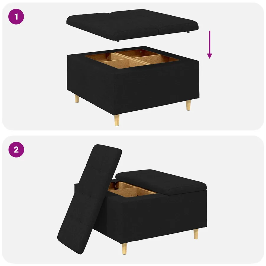 Pouf de rangement avec coussin Noir 80 x 80 x 45 cm tissu - 9