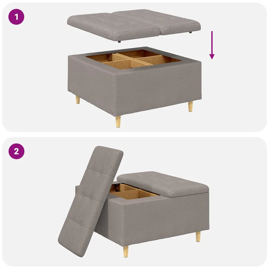 Pouf de rangement avec coussin Taupe 80 x 80 x 45 cm tissu - 9