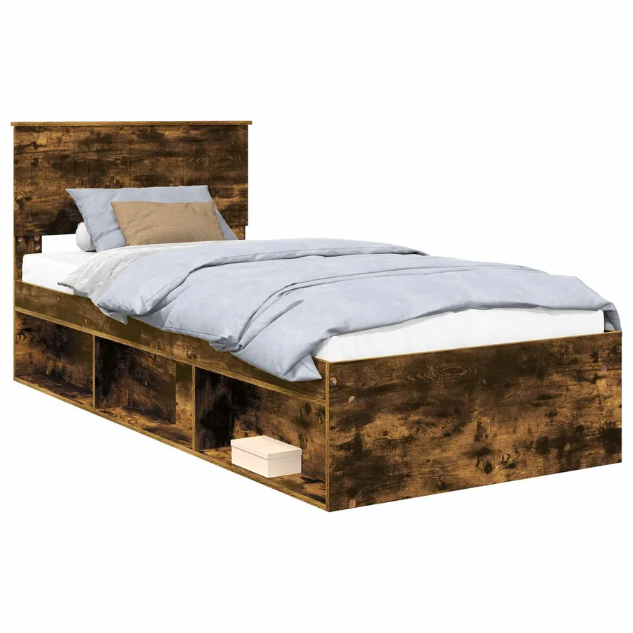 Cadre de lit avec tête de lit Chêne fumé 90 x 190 cm Pin massif - 2