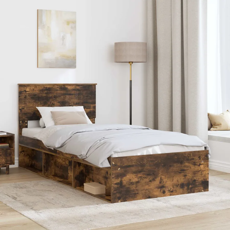 Cadre de lit avec tête de lit Chêne fumé 90 x 190 cm Pin massif - 3
