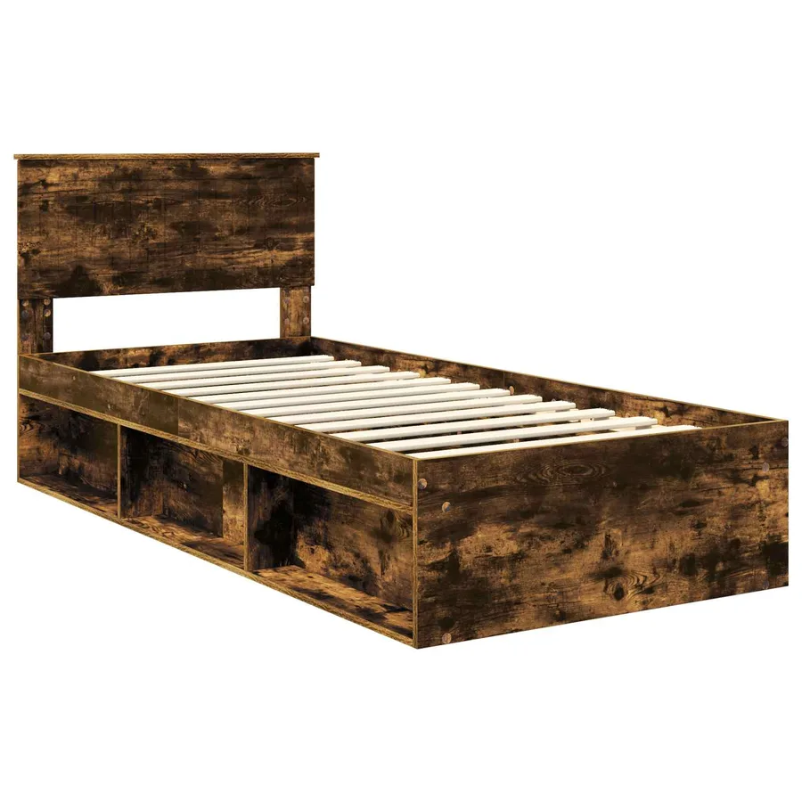 Cadre de lit avec tête de lit Chêne fumé 90 x 190 cm Pin massif - 4