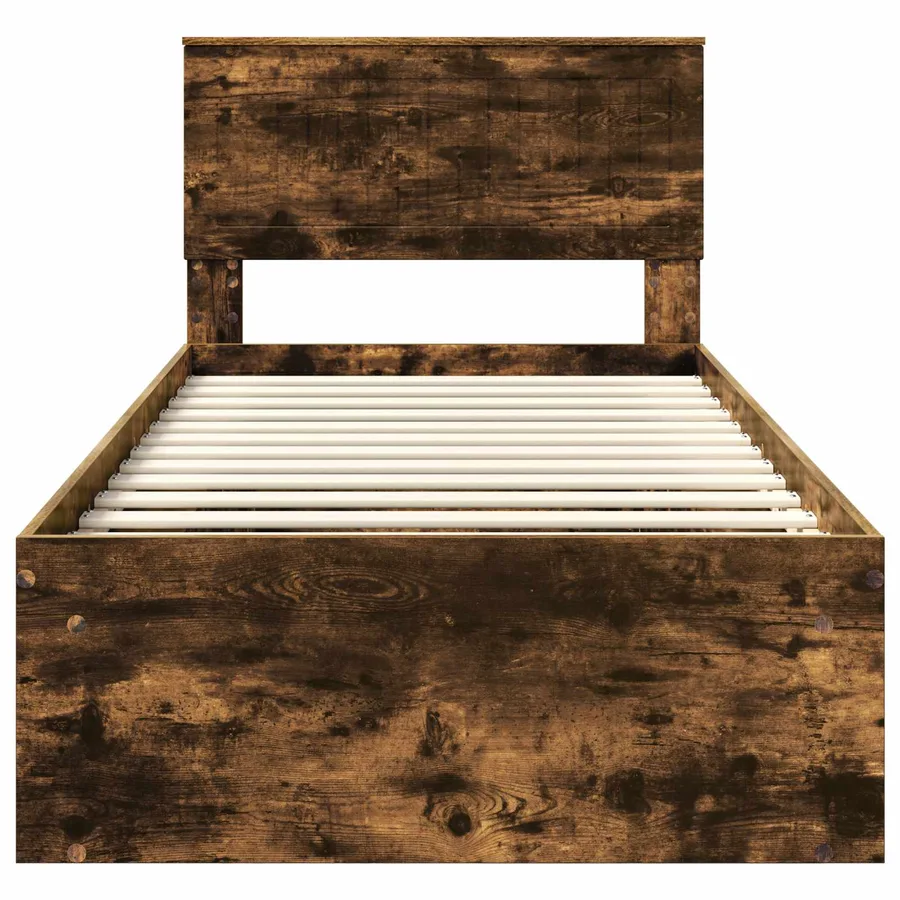 Cadre de lit avec tête de lit Chêne fumé 90 x 190 cm Pin massif - 7