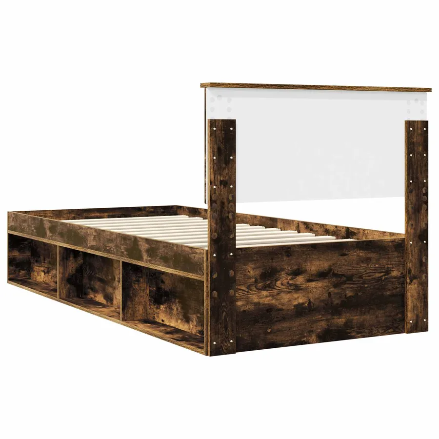 Cadre de lit avec tête de lit Chêne fumé 90 x 190 cm Pin massif - 9