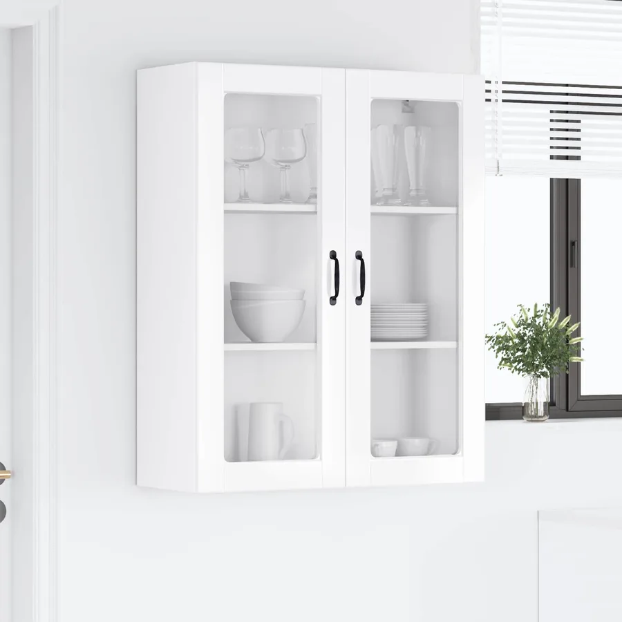 Cabinet en verre mural PORTO Blanc brillant 80 x 31 x 100 cm - 4