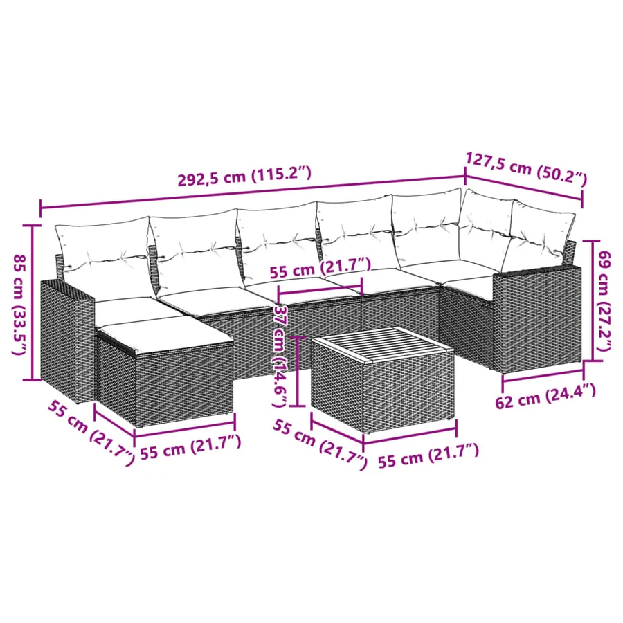 Salon de jardin avec coussins 8 pcs beige résine tressée - 3