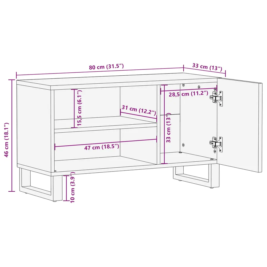 Meuble TV Marron 80 x 33 x 46 cm Bois de mangue massif - 12