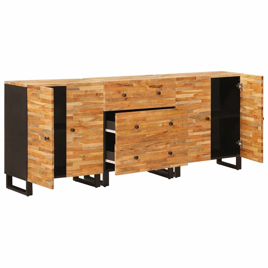 Buffet 3 pcs Marron 60 x 33 x 75 cm Bois de mangue massif - 2