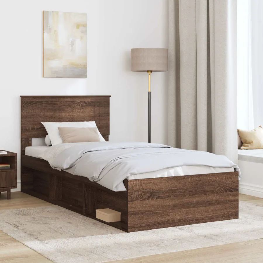 Cadre de lit avec tête de lit Chêne brun 90 x 200 cm Pin massif - 3