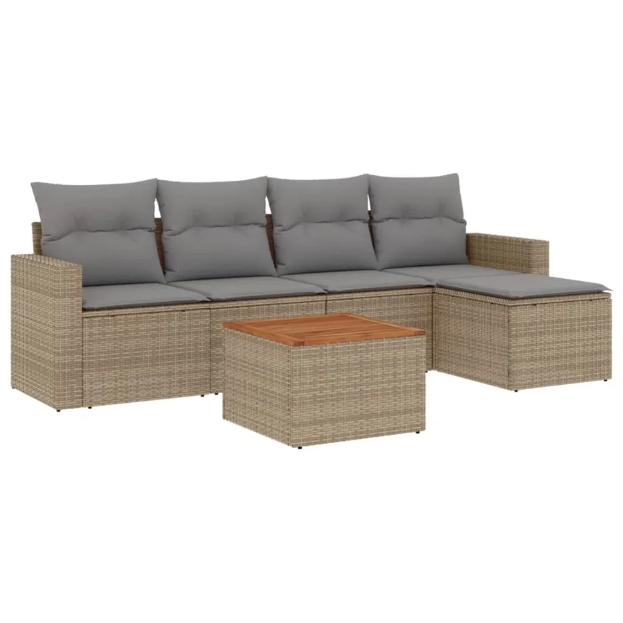 Salon de jardin avec coussins 6 pcs beige résine tressée - 2
