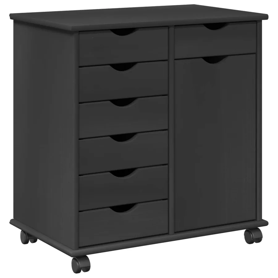 Cabinet roulant Gris 63,5 x 39 x 65,5 cm Bois de Pin Massif - 2