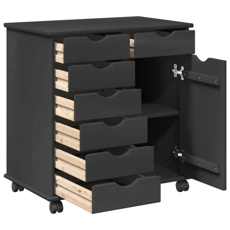 Cabinet roulant Gris 63,5 x 39 x 65,5 cm Bois de Pin Massif - 4