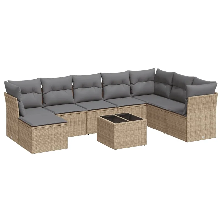 Salon de jardin avec coussins 9 pcs beige résine tressée - 2