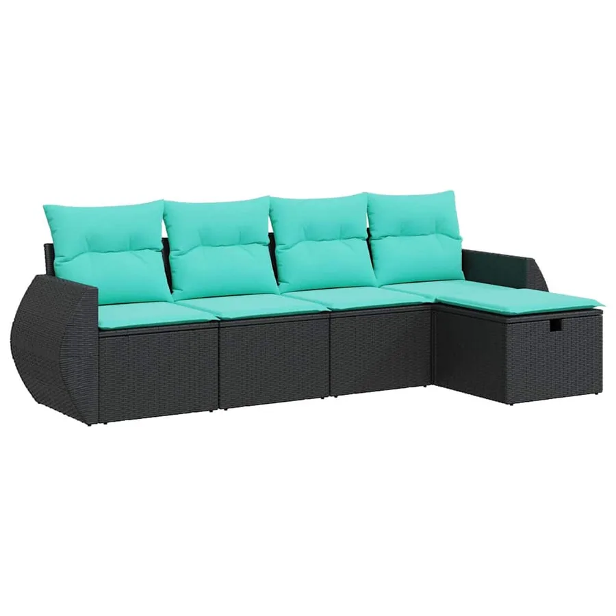 Salon de jardin 5 pcs avec coussins noir résine tressée - 2