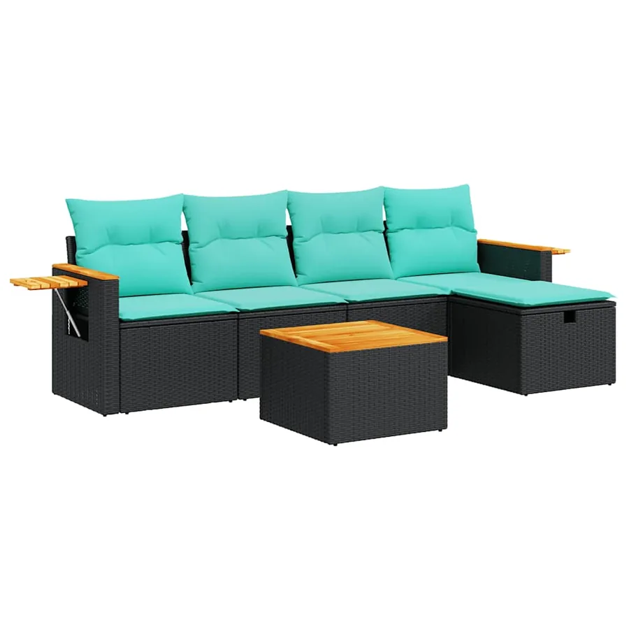 Salon de jardin 6 pcs avec coussins noir résine tressée - 2
