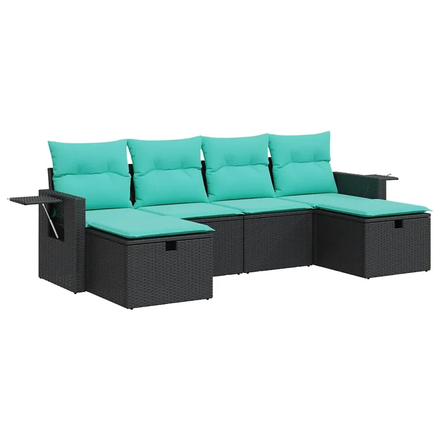 Salon de jardin 6 pcs avec coussins noir résine tressée - 2