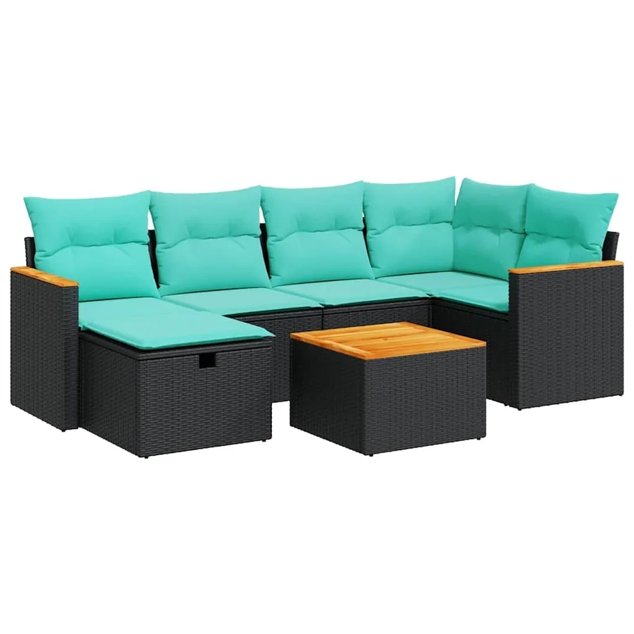 Salon de jardin 7 pcs avec coussins noir résine tressée 55 x 62 x 69 cm - 59,6 kg - 2