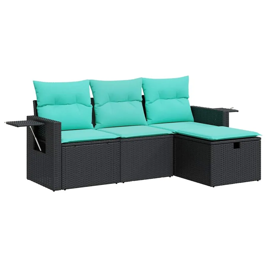 Salon de jardin 4 pcs avec coussins noir résine tressée - 2