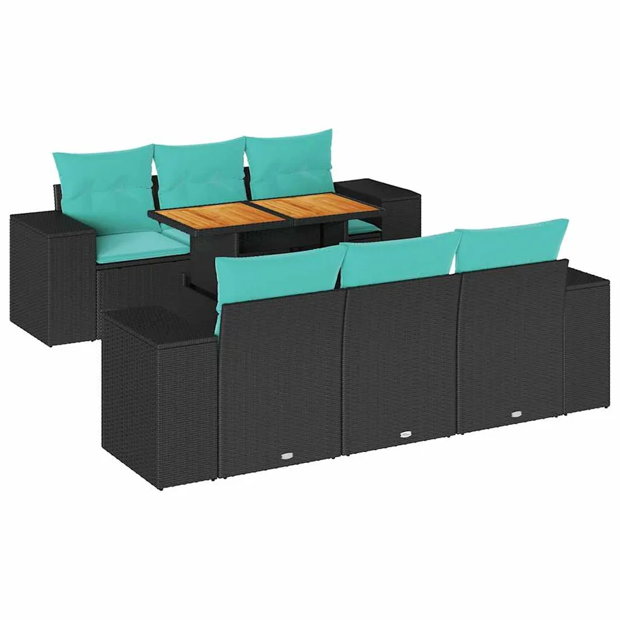 Salon de jardin 7 pcs avec coussins noir résine tressée 55 x 62 x 69 cm - 74,4 kg - 2