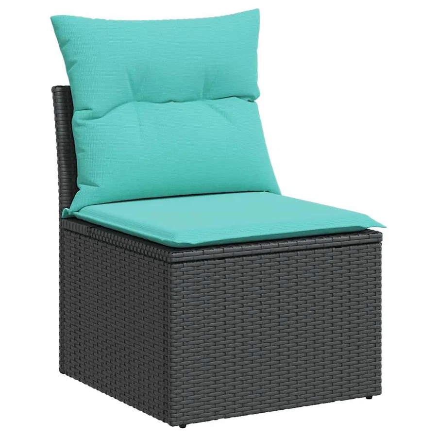 Salon de jardin 6 pcs avec coussins noir résine tressée acacia - 3