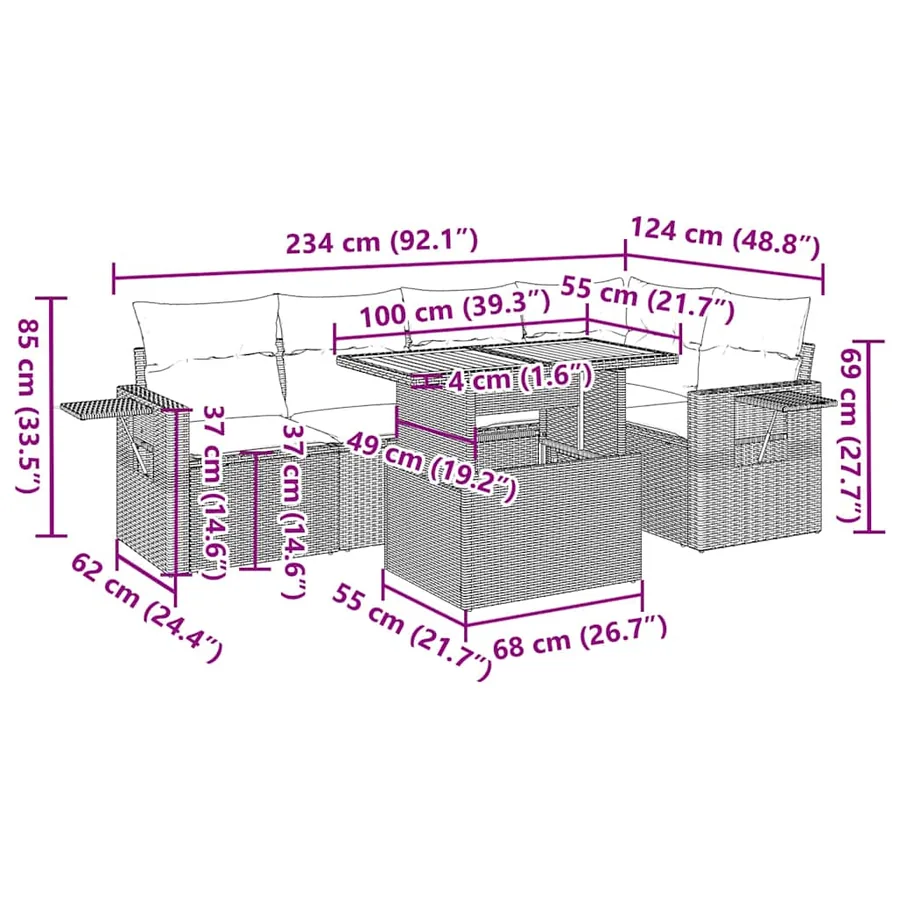 Salon de jardin 6 pcs avec coussins noir résine tressée - 15