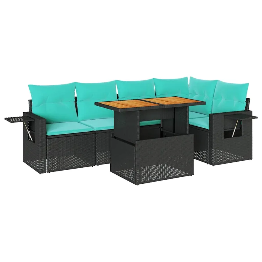 Salon de jardin 6 pcs avec coussins noir résine tressée - 2