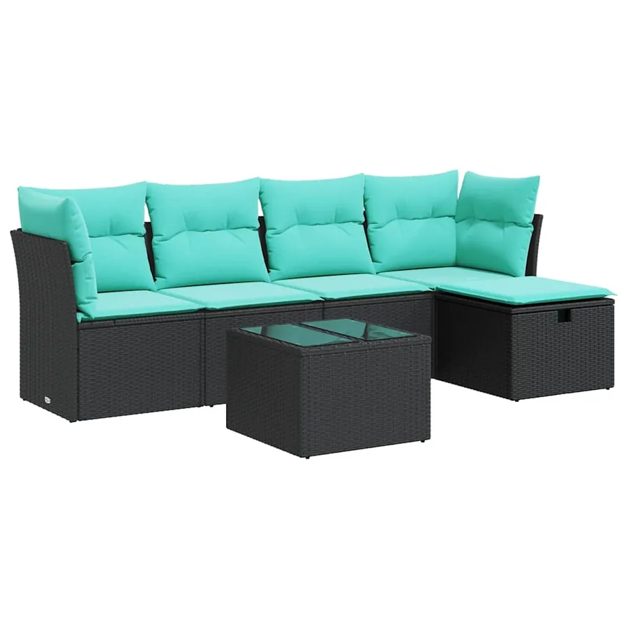 Salon de jardin 6 pcs avec coussins noir résine tressée - 2