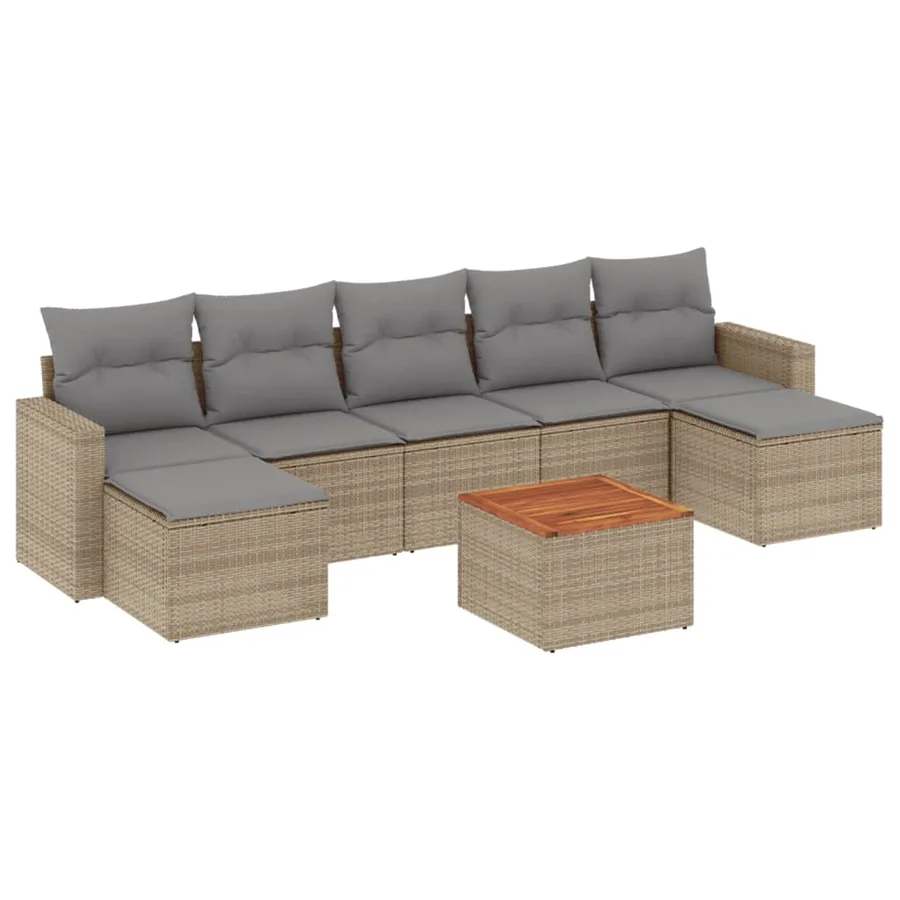 Salon de jardin avec coussins 8 pcs beige résine tressée - 2
