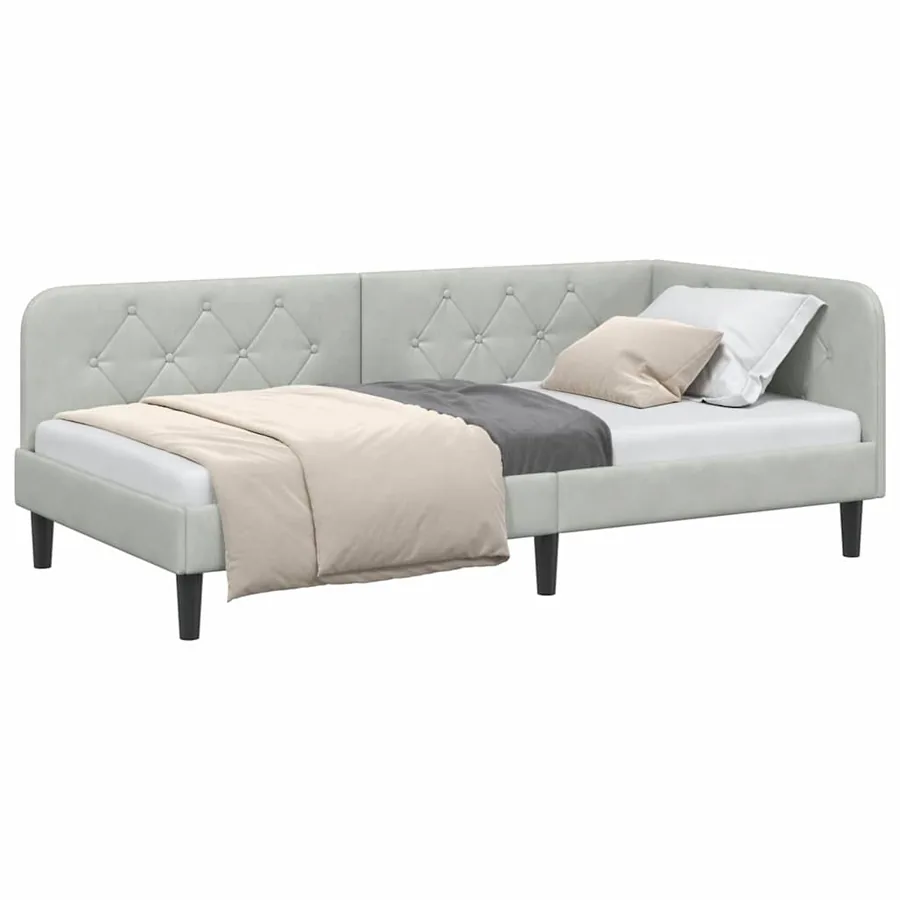 Cadre de lit d'angle Gris clair 90 x 200 cm Velours - 3