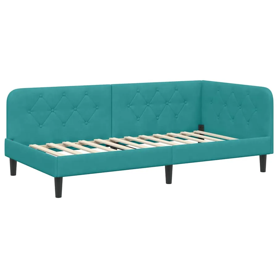 Cadre de lit d'angle Turquoise 90 x 190 cm Velours - 2