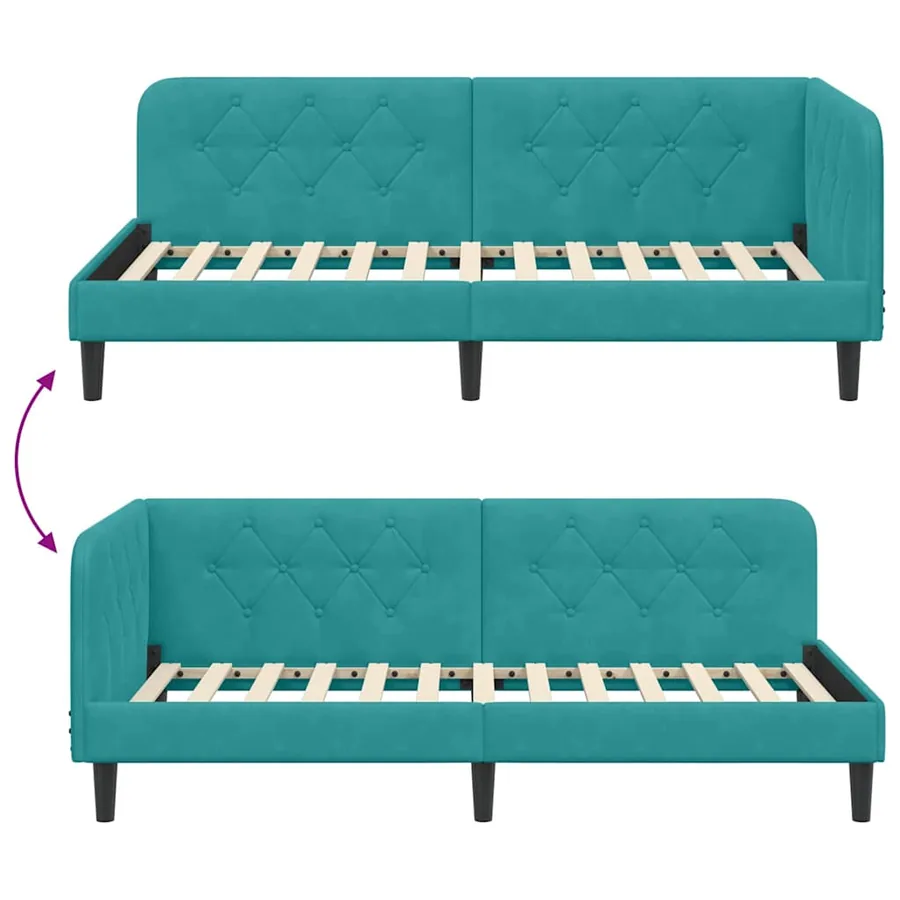 Cadre de lit d'angle Turquoise 90 x 190 cm Velours - 9