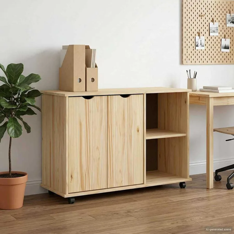 Cabinet roulant Marron 100 x 39 x 65,5 cm Bois de Pin Massif