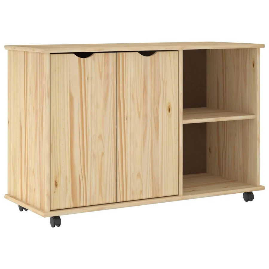 Cabinet roulant Marron 100 x 39 x 65,5 cm Bois de Pin Massif - 2