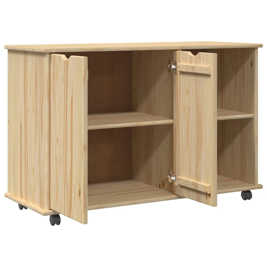 Cabinet roulant Marron 100 x 39 x 65,5 cm Bois de Pin Massif - 3