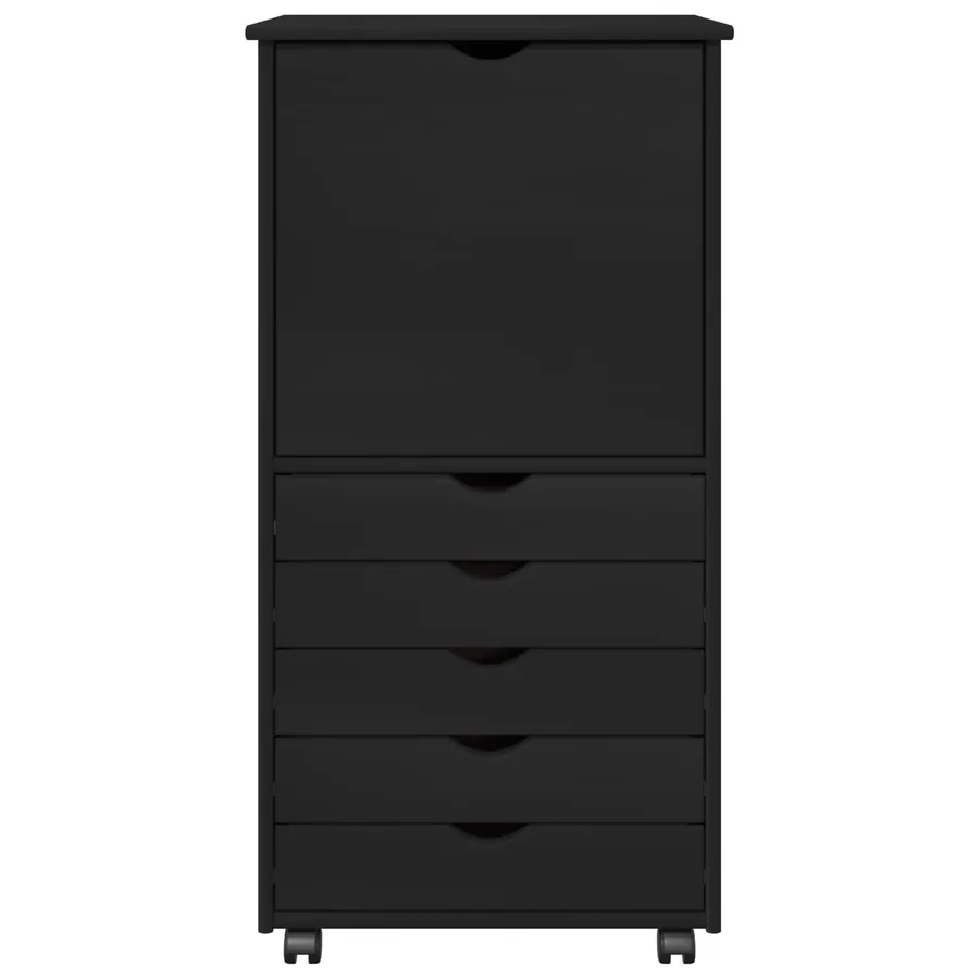 Cabinet roulant Noir 53 x 39 x 103 cm Bois de Pin Massif - 5