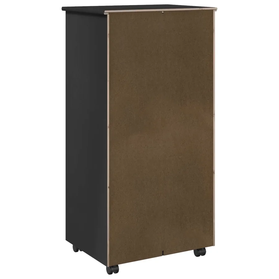 Cabinet roulant Noir 53 x 39 x 103 cm Bois de Pin Massif - 7