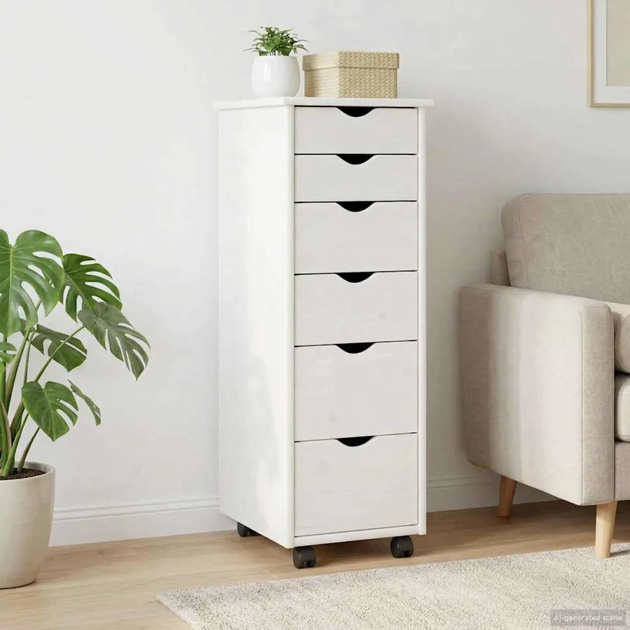 Cabinet roulant Blanc 34 x 39 x 93,5 cm Bois de Pin Massif