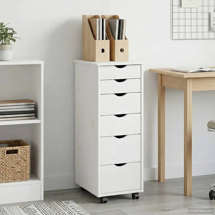 Cabinet roulant Blanc 34 x 39 x 93,5 cm Bois de Pin Massif - 3