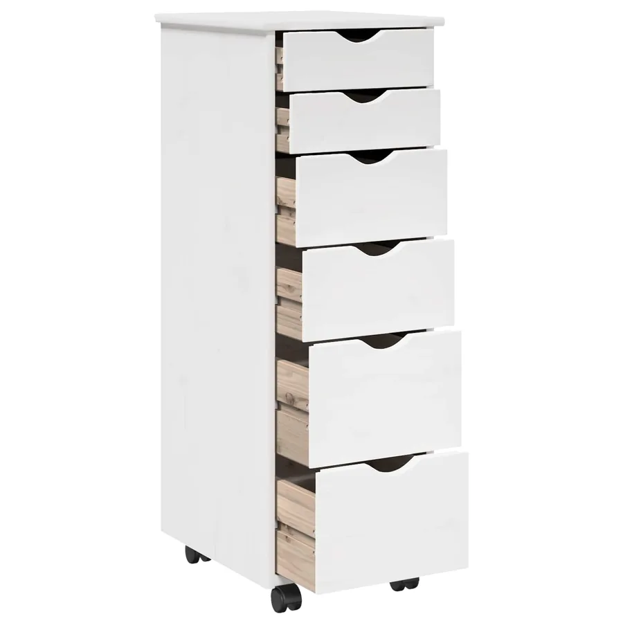 Cabinet roulant Blanc 34 x 39 x 93,5 cm Bois de Pin Massif - 4